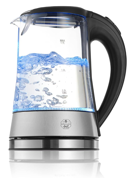 WAHG ELECTRIC  GLAS KETTLE SIZE:1.7L WATT:2200W COLOR:BLACK WITH S/S